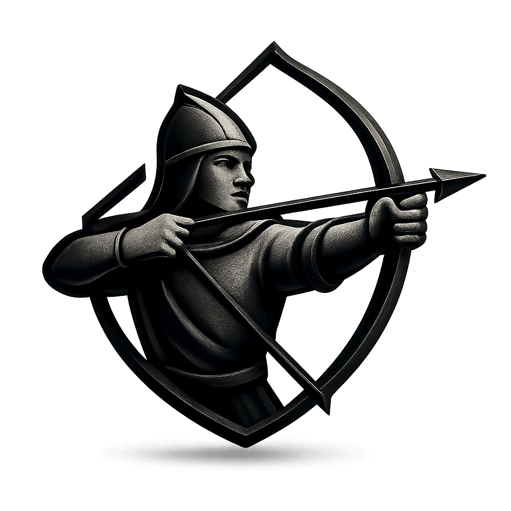 A stone engraved archer, the logo of spyna archery